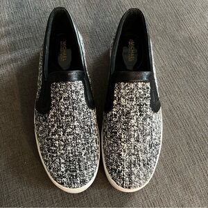 Womens MICHAEL MICHAEL KORS Textured Tweed & Leather Slip Ons Size 10